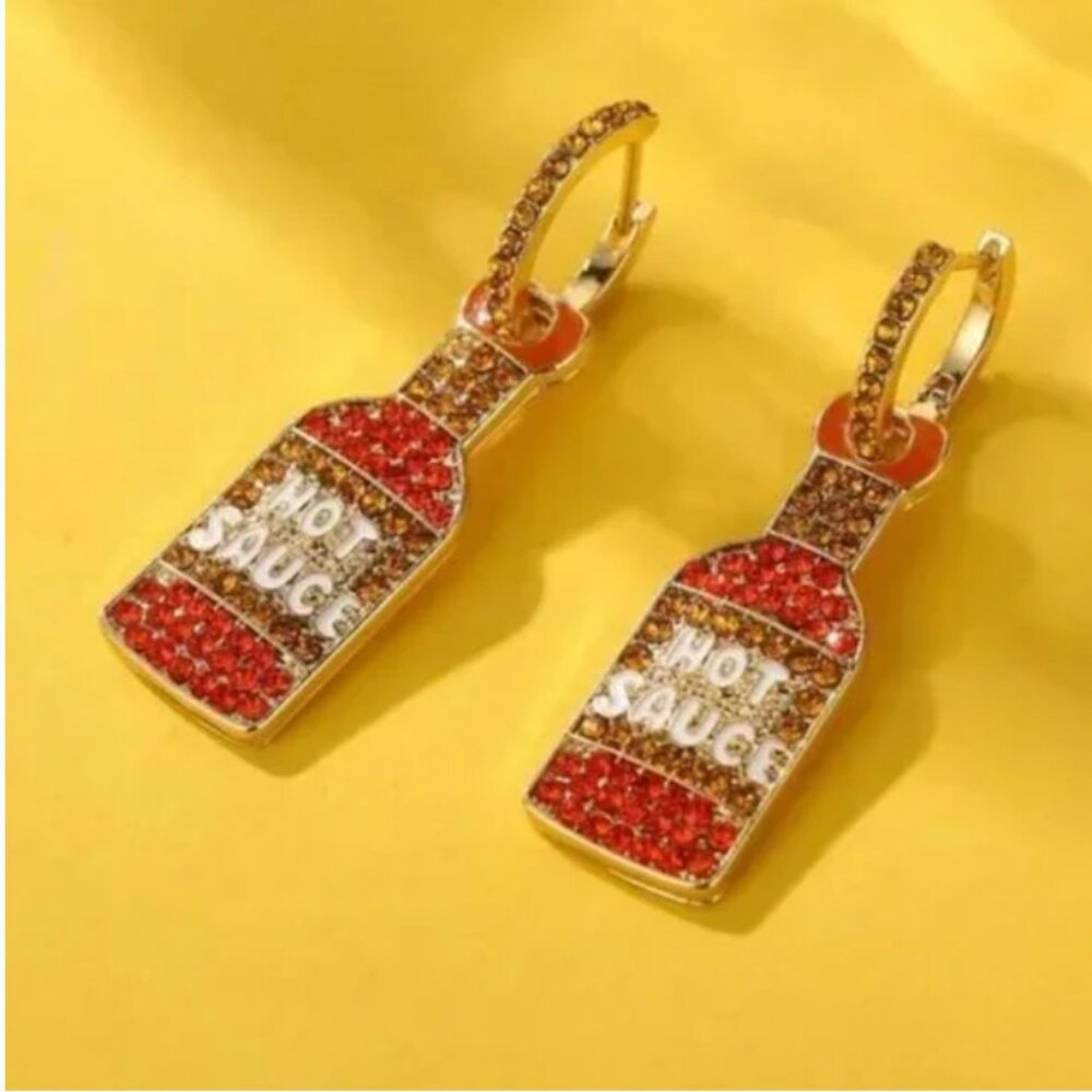❤️❤️ FREE Hot Sauce Taco Pop Rhinestone Hip Art Snack Boho Minimal Earrings